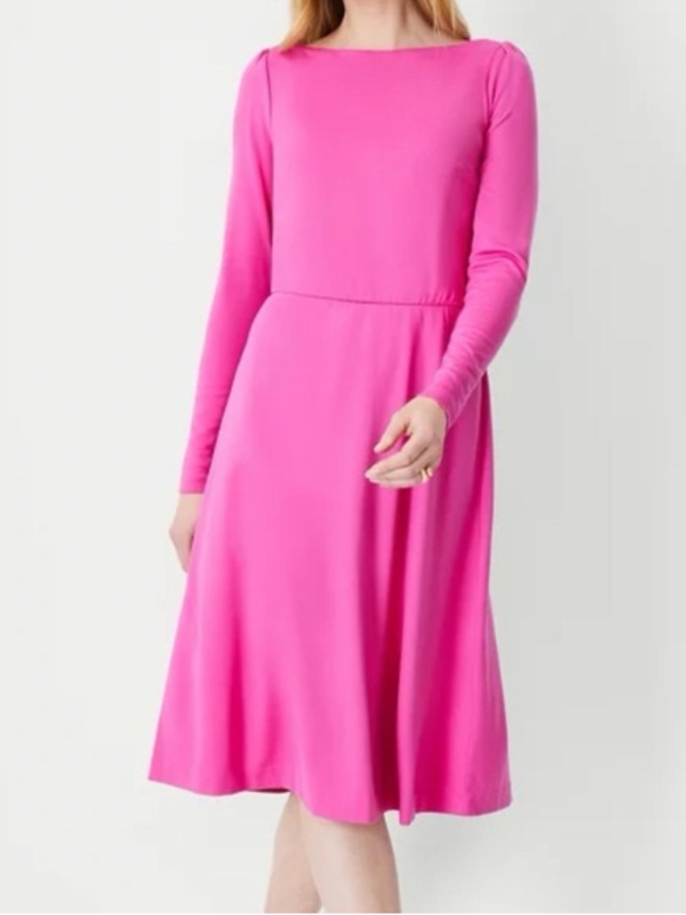 Ann Taylor Hot Pink Long-Sleeve Midi Dress